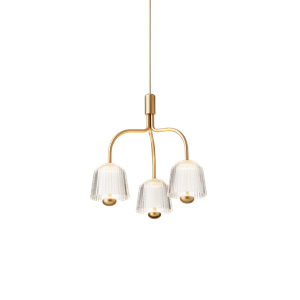Nuura Asteea 3 Pendelleuchte, Satin Messing/ geriffelt, Klar