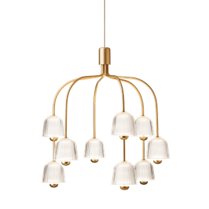 Nuura Asteea 9 Kronleuchter, Satin Messing/ geriffelt, Klar