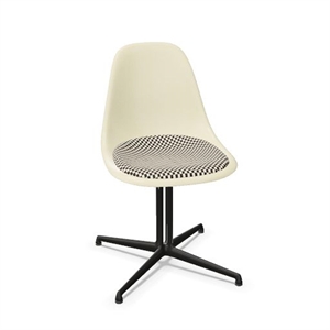 Vitra Eames Fiberglas DSL Esszimmerstuhl mit Sitzkissen, Pergament/Karo/Glatt, Dunkelbraun