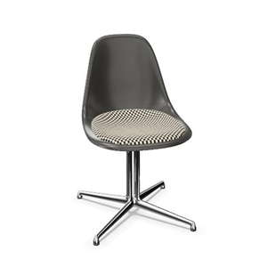 Vitra Eames Fiberglas DSL Esszimmerstuhl mit Sitzkissen, Elefantenhaut, Grau/Karo/ Chrom