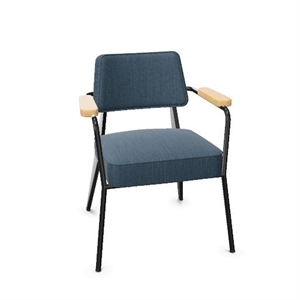 Vitra Fauteuil Esszimmerstuhl Tress Stahlblau Melange/Natur-Eiche/ Schwarz