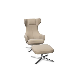 Vitra Grand Repos Sessel mit Hocker , Sand/ Chrom