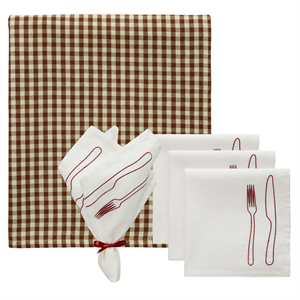 Decotique La Tavola & Oliva Teeservice 4 Servietten + 1 Tischdecke Braun/ Burgunder