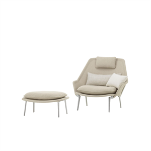 Vitra Slow Armlehnstuhl & Ottoman Beige/ Creme/ Chrom