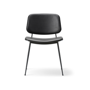 Fredericia Furniture Søborg Metall Esstischstuhl M. Tube Basis und Gepolsterter Sitz/Rückenlehne Schwarz/ Leder 98