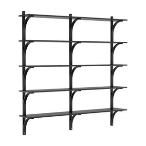 Schwedisches Levi-Regal 180 cm 5 Ablagen Messing/ Schwarz Gebeizte Esche