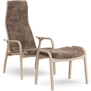 Swedese Lamino Sessel mit Fußhocker Hoch Lackiert Buche Eiche/Sahara/Schaffell