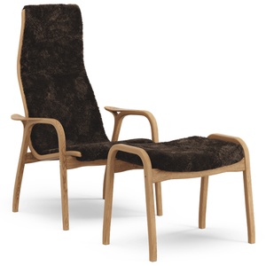 Swedese Lamino Sessel mit Fußhocker Hoch, Geölte Eiche/Espresso/Schaffell