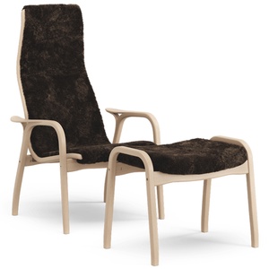 Swedese Lamino Sessel mit Fußhocker Hoch Lackiert Buche Eiche/Espresso/Schaffell