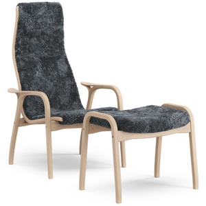 Swedese Lamino Sessel mit Fußhocker Hoch Lackiert Buche Eiche/Anthrazit/Schaffell