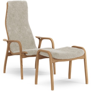 Swedese Lamino Sessel mit Fußhocker Hoch, Geölte Eiche/Moonlight/Schaffell
