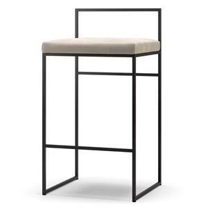 Department Barhocker mit Rückenlehne 80 cm Schwarz/ Beige Samt