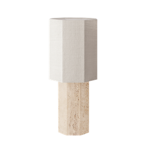 Louise Roe Eight Over Eight Tischlampe, Groß, Travertin/Jute, Weiß