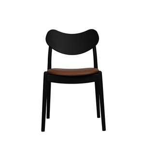 Ro Collection Hybrid Esszimmerstuhl, gepolsterter Sitz, schwarz lackierte Eiche/Calvados-Leder