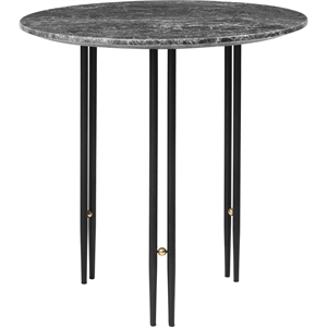 IOI Side Table Beistelltisch - Rund, Ø50 (Schwarzes Halbmattes Gestell / Messingkreis, Grauer Emperador Marmor)