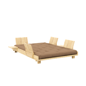 Karup Design Social Schlafsofa mit 4 Stk. Rückenlehne, Beistelltische und Matratze 140x200 Mocca/Klar Lackiert