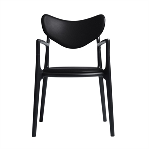 Ro Collection Salon Esszimmerstuhl, gepolstert, schwarz lackierte Buche/ Schwarz Leder
