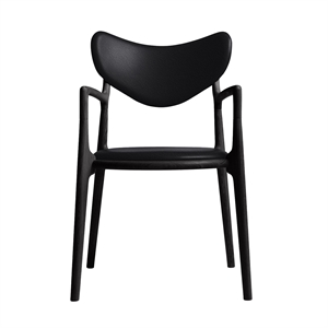 Ro Collection Salon Esszimmerstuhl, gepolstert, schwarz lackierte Eiche/ Schwarz Leder
