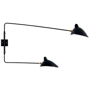 Serge Mouille Applique 2 Wandlampe Schwarz/Messing Gerade