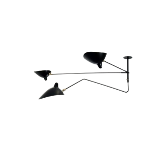 Serge Mouille 2 Still Arms & 1 Curved Deckenleuchte Schwarz