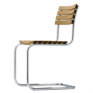 Thonet S 40 Freischwinger-Esszimmerstuhl Edelstahl/ Iroko