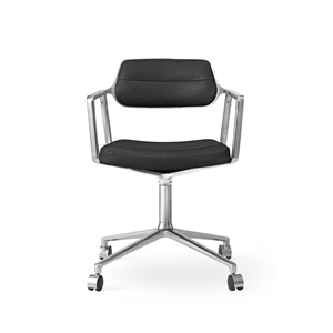 Vipp 453 Drehstuhl mit Rollen Aluminium/ Schwarz Leder