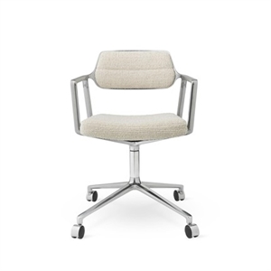 Vipp 453 Drehstuhl mit Rollen Aluminium/Wellenförmig Gebrochenes Weiß/ Hellgrau
