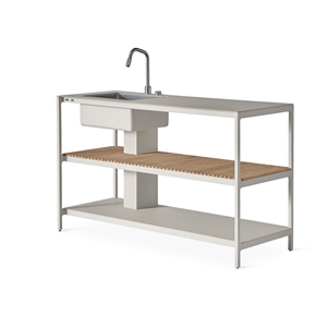 Vipp 742 Groß Offenes Küchenmodul mit Spüle , Aluminium/Teak